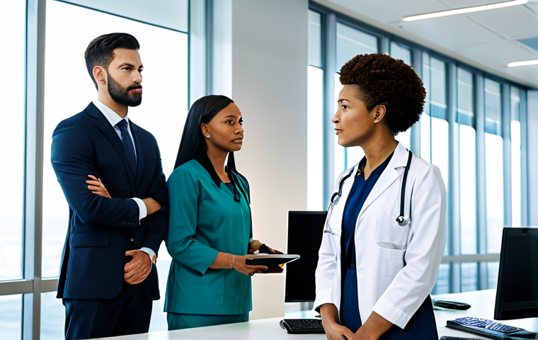 임상병리사와 환자 개인정보 보호 - A professional medical lab technician, fully clothed in appropriate lab attire, carefully examining ...