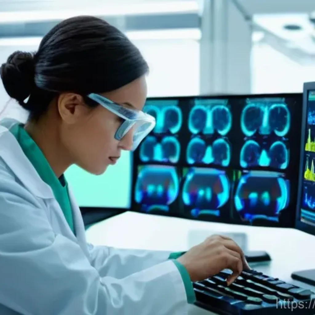 임상병리사의 윤리적 딜레마 - **A thoughtful lab professional in a modern laboratory setting.**
    *   **Subject:** A focused, de...