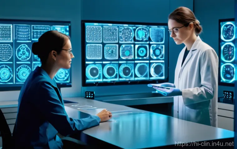 임상병리사의 윤리적 딜레마 - **A thoughtful lab professional in a modern laboratory setting.**
    *   **Subject:** A focused, de...