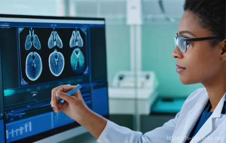 임상병리사 국제 학회 참석 후기 - **A highly detailed, realistic image of a futuristic medical laboratory at dawn.** The lab is bathed...