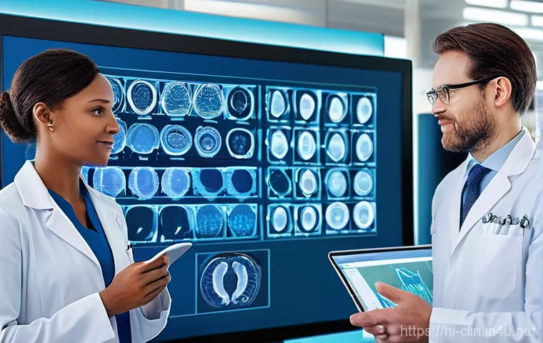 임상병리사 국제 학회 참석 후기 - **A close-up, realistic portrait of a focused female medical technologist, mid-career, in a bright, ...