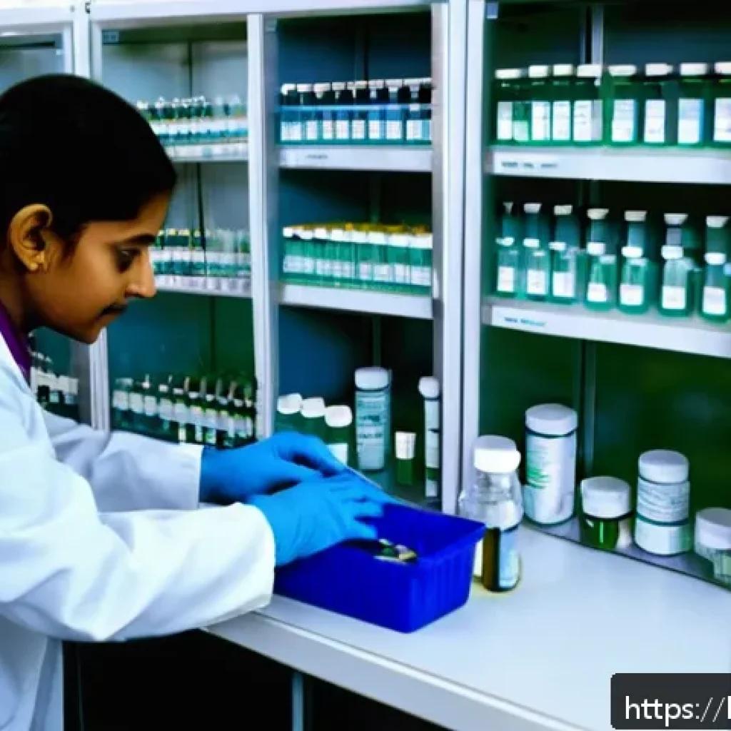 임상병리사 업무 기술서 작성법 - A detailed scene inside a clinical pathology laboratory in India, showing a clinical pathologist wea...