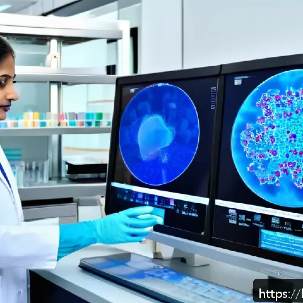 임상병리사와 진단검사의학 - A modern diagnostic laboratory scene showing advanced molecular diagnostics equipment with sleek, hi...