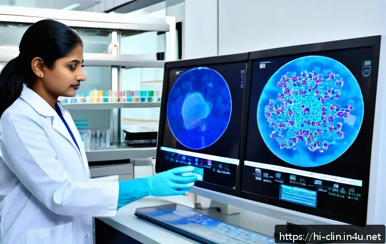 임상병리사와 진단검사의학 - A modern diagnostic laboratory scene showing advanced molecular diagnostics equipment with sleek, hi...