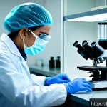 Home 23 임상병리사 전문분야 선택 기준 - A highly detailed laboratory scene featuring a clinical pathologist wearing professional lab attire ...